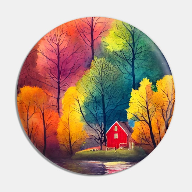 Colorful Autumn Landscape Watercolor 4 Pin by redwitchart