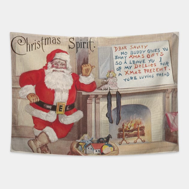 The Christmas Spirit - Vintage Postcard Art Tapestry by ButterflyInTheAttic