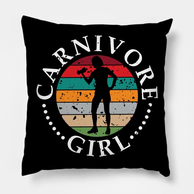 CARNIVORE GIRL MEAT EATER STEAK LOVER CUTE FIT GYM WOMAN Pillow by CarnivoreMerch