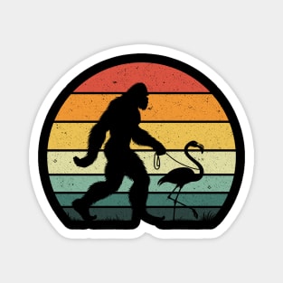 Bigfoot Sasquatch Walking Flamingo Vintage Sunset Bird Lover Magnet