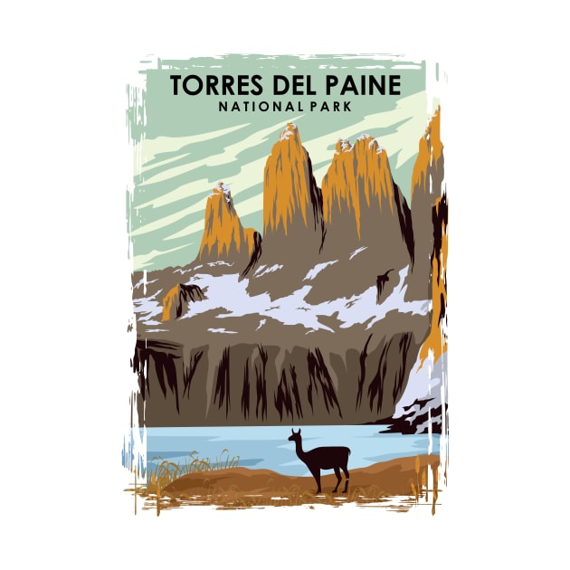 Torres Del Paine Natonal Park Vintage Minimal Chile Travel Poster by jornvanhezik
