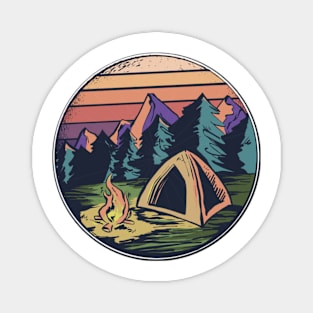 Happy Camper Camping Outdoors Vintage Retro Sunset Magnet