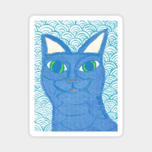 Blue cat with Japanese waves Magnet