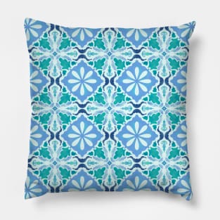 Mosaic Blue Turquoise Watercolor Pattern Pillow