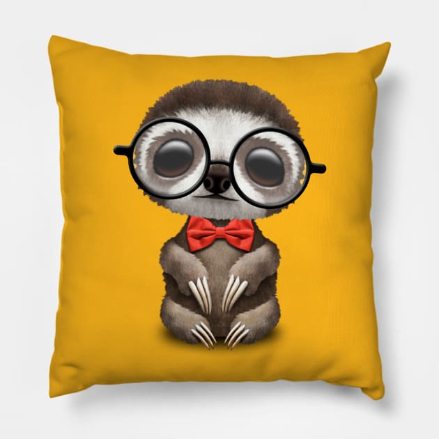 Cute Nerdy Sloth Wearing Glasses and Bow Tie Pillow by jeffbartels