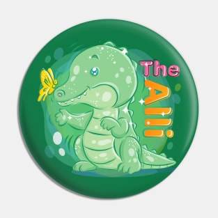 Cute crocodile alligator playing with butterfly kids Pin