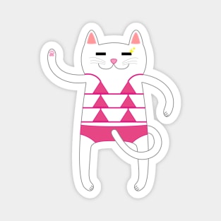 White Cat Wearing a Pink Bikini Swimsuit Magnet