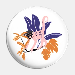 Crazy wild tropical monkey with monstera leaves Pin