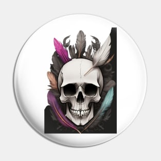 skull with feathers Pin