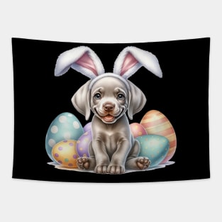 Puppy Weimaraner Bunny Ears Easter Eggs Happy Easter Day Tapestry