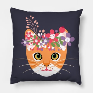 Bengal Cat in Flower Crown Pillow