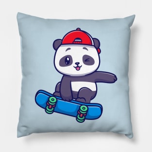 Cute Panda Playing Skateboard Cartoon Pillow