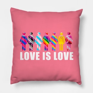 Love is Love with Women icons in LGTBQi+ flag colors Pillow