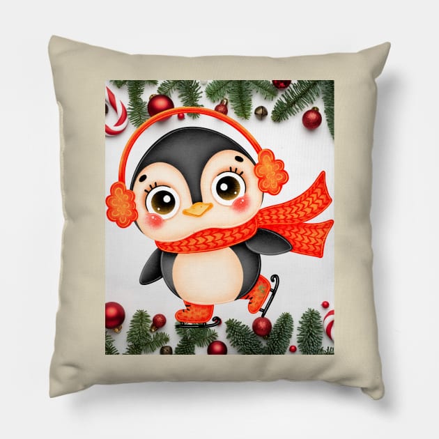 Penguin Holidays Pillow by LibrosBOOKtique