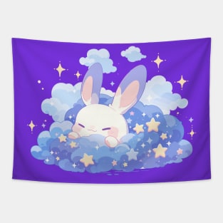 Kawaii Baby Bunny In The Cloudy Starry Night Tapestry