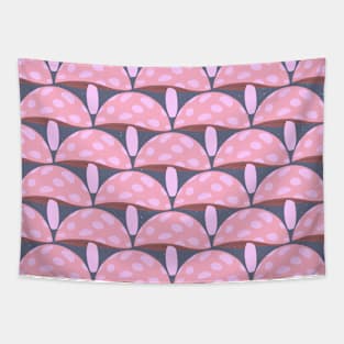 Woodland Mushrooms on a Slate Blue Background Tapestry