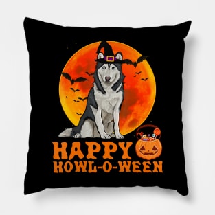 Funny Siberian Husky Dog Halloween Happy Howl-o-ween Pillow