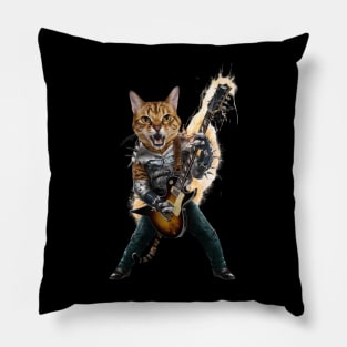 Cat Rock Bengal Funny Electric Guitar Punk Rocker Gift For Cat Mum Mom Dad Heavy Metal Kitten Cats Lover Pillow