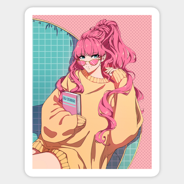 Stylish anime girl with a book - Anime Girls - Sticker | TeePublic