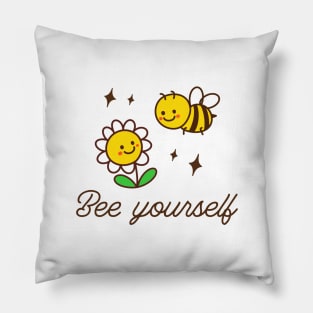 "Bee Yourself" funny pun with yellow bee and chrysanthemum - Confidence and self-expression t-shirt Pillow