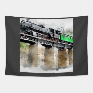 Steam Locomotive on a Bridge Watercolor Tapestry