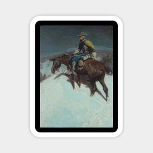 Lone Rider At Night - Vintage Western American Art Magnet