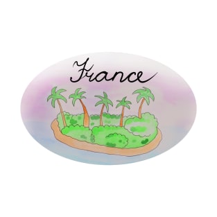 France watercolor Island travel, beach, sea and palm trees. Holidays and vacation, summer and relaxation T-Shirt