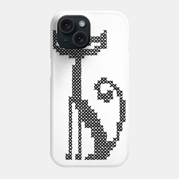 Cross Stitch Black Cat Phone Case by Slightly Unhinged