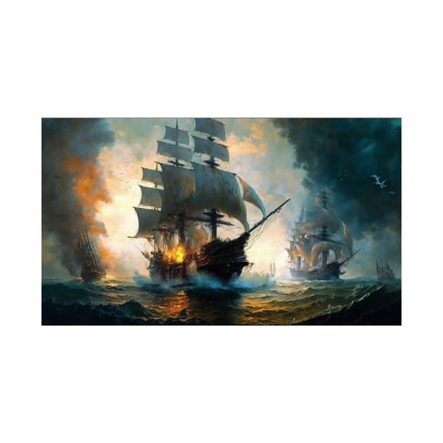 Naval Battle Between Pirate Sailing Ships, Caribbean Seascape #8 by AntielARt