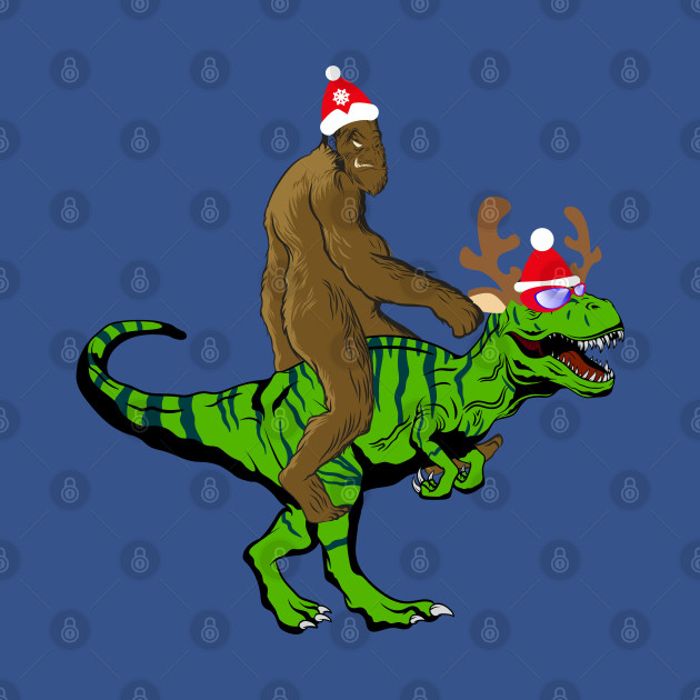 Disover Bigfoot Riding a T Rex Going for Christmas Party - Bigfoot Sasquatch I Believe - T-Shirt