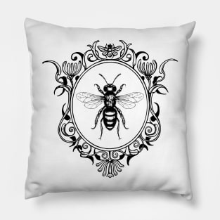 Vintage black and white queen bee illustration Pillow