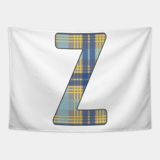 Monogram Letter Z, Blue, Yellow and Grey Scottish Tartan Style Typography Design Tapestry