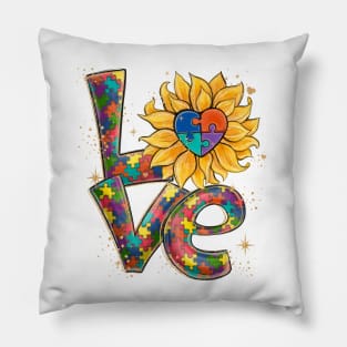 Love Autism Sunflower Pillow