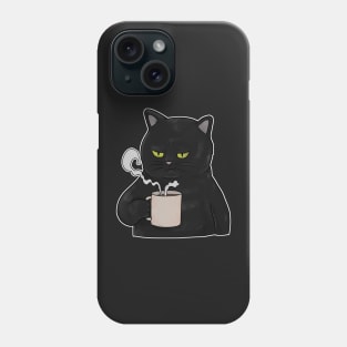 Grumpy Black Cat with Coffee Morning Grouch Phone Case