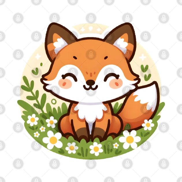 Cheerful Fox in Daisy Field - Whimsical Wildlife Art by Umbrella Studio