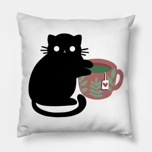 Kawaii „Green Tea Cat“ Design | Cute Illustration Green Tea Lover | Cat Lover | Illustration by Atelier Serakara Pillow