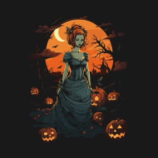 Spooky Zombie Girl Trick or Ghoul Halloween Queen T-Shirt