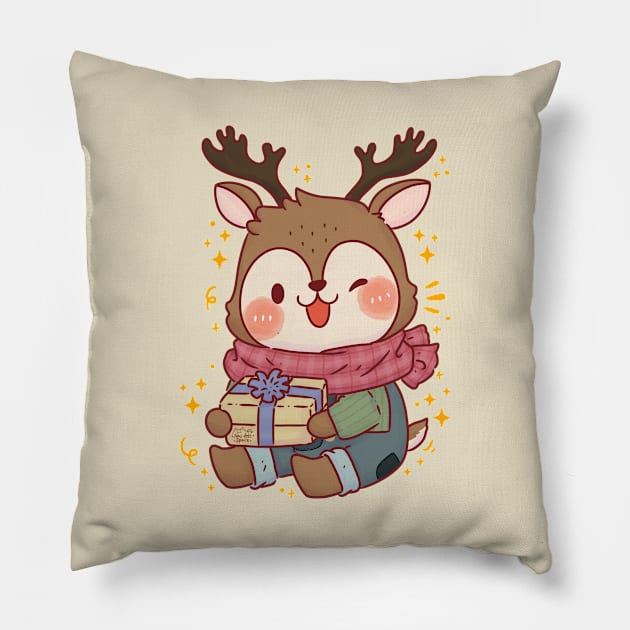 Cute Deer Present Pillow by Nas.ArtSpace