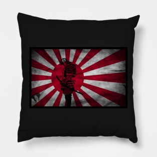 Samurai Shogun in front of Japanese flag Pillow