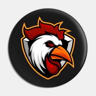 Rooster chicken mascot esport logo design Pin