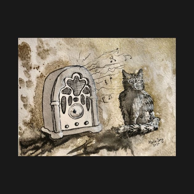 The Cat and the Old Radio by artmarieso