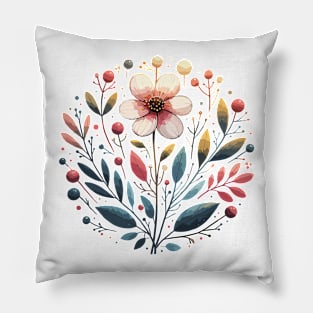 Retro Floral Retro Colorful Rounded Flower Pillow