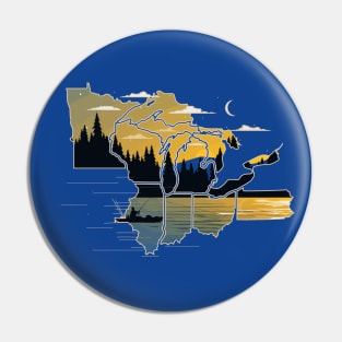 Great Lakes Sunset Kayak Fishing Original Great Lake States Pin