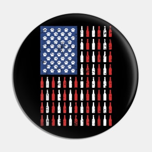 American flag USA with Dog Paw and Beer Bottle Pin