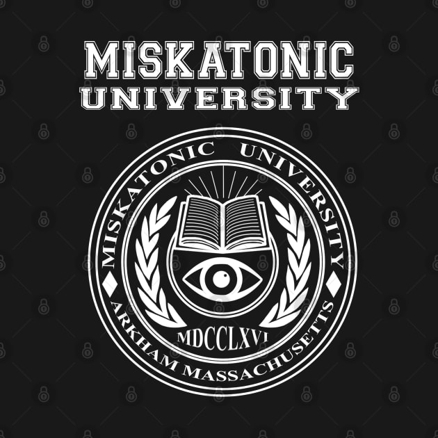 Miskatonic University Crest White - HP Lovecraft by Duckfieldsketchbook01