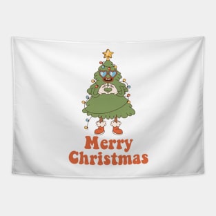Merry christmas funky groovy christmas tree Tapestry