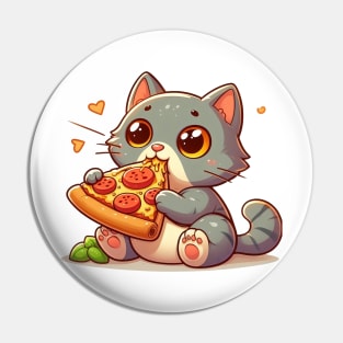 cute cat fat eat pizza slice cartoon illustration Pin