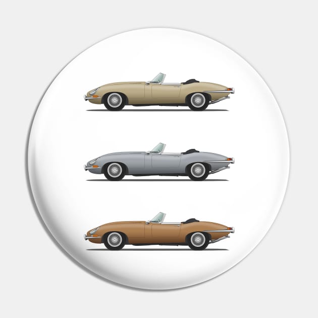 Jaguar E Type Roadster Gold Silver And Bronze Pin by SteveHClark