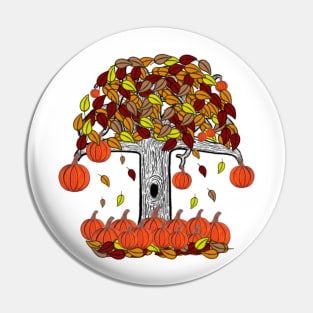 Simple Dark Tree With Pumpkins and Falling Leaves, Spooky Tree With Pumpkins leaves and pumpkins Pin