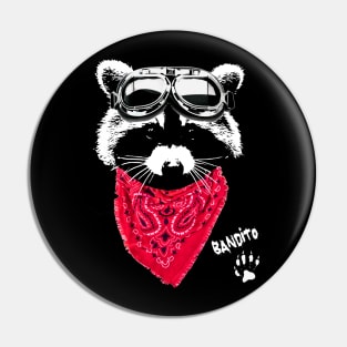 Raccoon Bandito in red scarf and goggles Pin